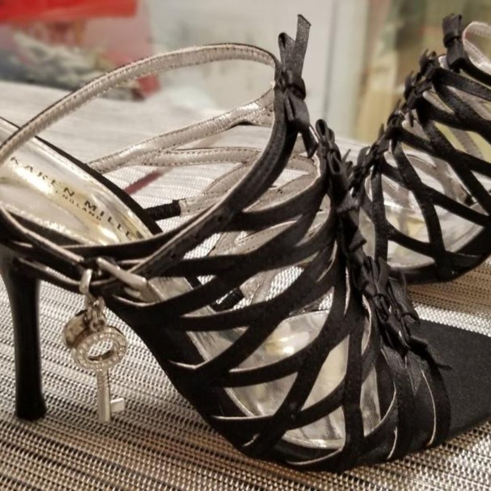 Karen Millen England evening heels open black new